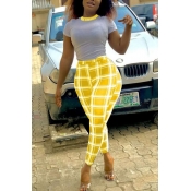 Lovely Leisure Grid Yellow Two-piece Pants Set