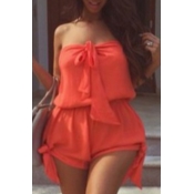 Lovely Stylish Lace-up Red Plus Size One-piece Rom
