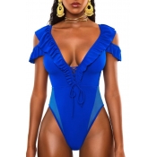 Lovely Cut-Out Blue One-piece Swimsuit