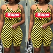 Lovely Casual Grid Print Yellow One-piece Romper