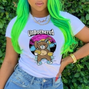 Lovely Leisure O Neck Cartoon Print White T-shirt