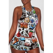 Lovely Leisure Cartoon Print Blue&nbsp;Two-piece Shorts