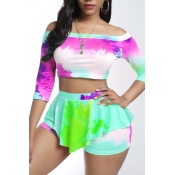 Lovely Bohemian Tie-dye Rose Red Two-piece Shorts 