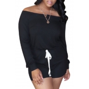 Lovely Leisure Lace-up Black One-piece Romper