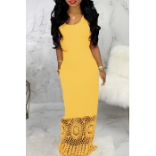 Lovely Trendy Patchwork Yellow Maxi Dress