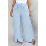 Lovely Leisure Lace-up Baby Blue Pants