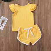 Lovely Casual Patchwork Yellow Girl Two-piece Shor