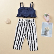 Lovely Stylish Striped Deep Blue Girl Two-piece Pa