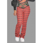 Lovely Casual Grid Red Plus Size Pants