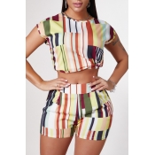 Lovely Trendy Print Yellow Two-piece Shorts Set