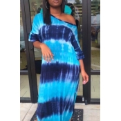 Lovely Leisure O Neck Tie-dye Blue Ankle Length Dr
