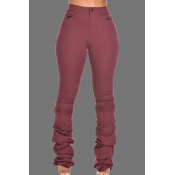 Lovely Casual Fold Design Wine Red Pants