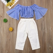 Lovely Trendy Striped Blue Girl Two-piece Pants Se