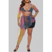 Lovely See-through Multicolor Plus Size Cover-up