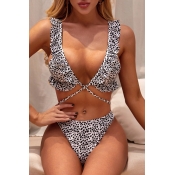 Lovely Dot Print White Two-piece Swimsuit