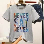 Lovely Casual O Neck Letter Grey T-shirt