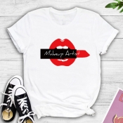 Lovely Street Lip Print White T-shirt