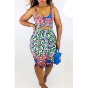 Lovely Trendy Print Purple Two-piece Skirt Set