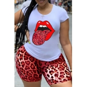 lovely Leisure Lip Print Red Plus Size Two-piece S