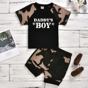 Lovely Casual Letter Print Black Boy Two-piece Sho