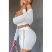 lovely Sexy Lace-up White Two-piece Shorts Set
