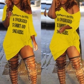 Lovely Casual Letter Print Yellow Mini Dress