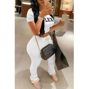 Lovely Casual Letter White Two-piece Pants Set