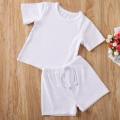 lovely Casual O Neck Lace-up White Boy Two-piece S