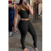 LW Sexy Basic Skinny Black Two-piece Pants Set