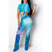 lovely Trendy Tie-dye Blue Two-piece Pants Set