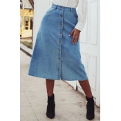 lovely Stylish Buttons Design Blue Skirt