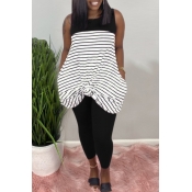 lovely Casual Striped Black Plus Size Two-piece Pa
