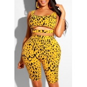 lovely Casual Print Hollow-out Yellow Plus Size Tw