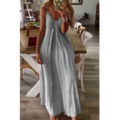 Lovely Trendy V Neck Loose Grey Ankle Length Plus 