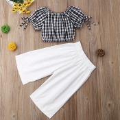 lovely Leisure Grid Print White Girl Two-piece Pan