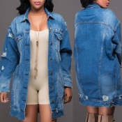 lovely Casual Buttons Design Deep Blue Plus Size D