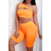 lovely Sportswear Hollow-out Orange Two-piece Shor