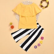 lovely Sweet Striped Yellow Girl Two-piece Pants S