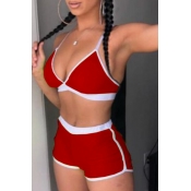 lovely Patchwork Red Two-piece Swimsuit