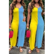 lovely Leisure Patchwork Yellow Plus Size One-piec