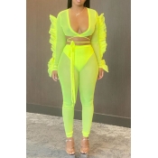 Lovely Trendy Lace-up Green Two-piece Pants Set