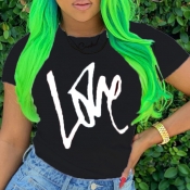 lovely Leisure Letter Black T-shirt