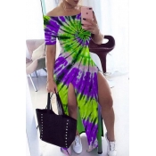 lovely Stylish Tie-dye Purple Maxi Dress