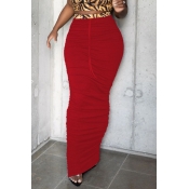 lovely Casual Fold Design Red Skirt