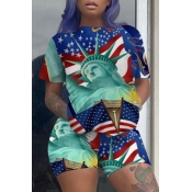 LW Leisure O Neck Print Multicolor Two-piece Short