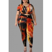 Lovely Leisure Tie-dye Black Plus Size Two-piece P