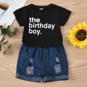 lovely Casual Letter Black Boy Two-piece Shorts Se