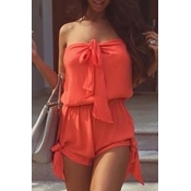 Lovely Stylish Lace-up Red One-piece Romper