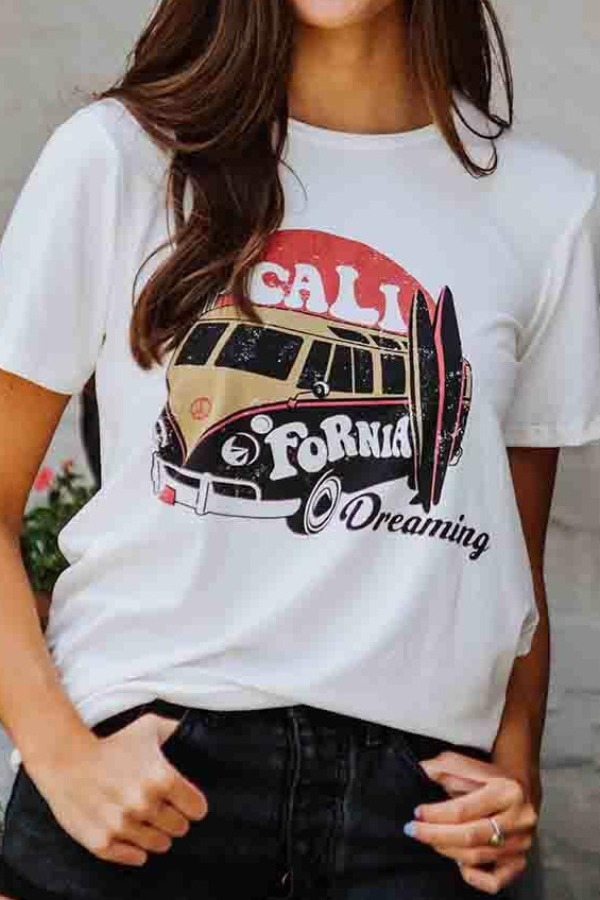 

lovely Casual O Neck Print White T-shirt