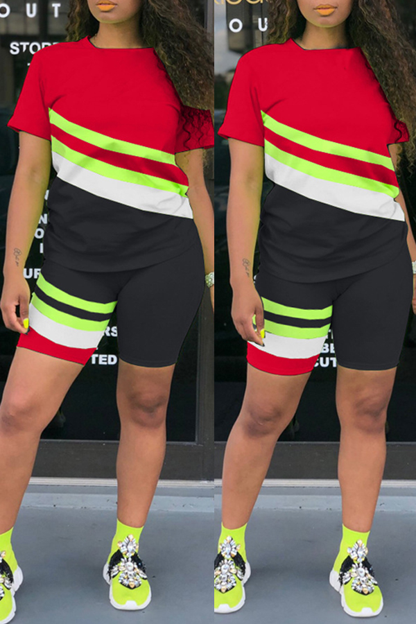 lovely Casual Patchwork Black Two-piece Shorts Set